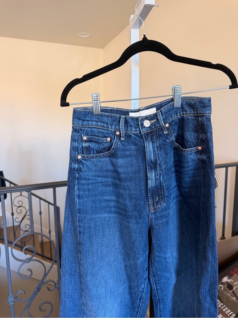 MOTHER Navy Blue Cropped Wide-Leg Jeans - Picture 5 of 9